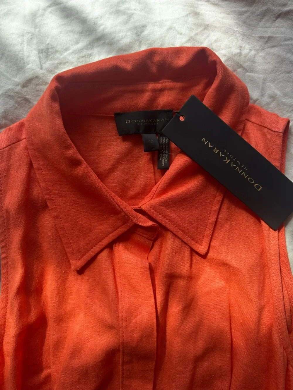 Donna Karan New York Orange Linen Belted Shirt Dress Midi Size 12 - Picture 4 of 15